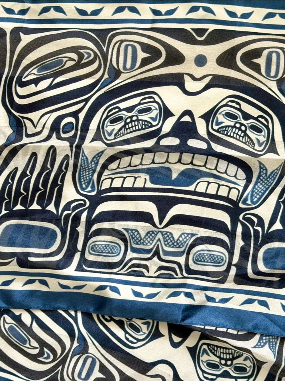 Magenta Blue and White Tribal Print Silk Scarf